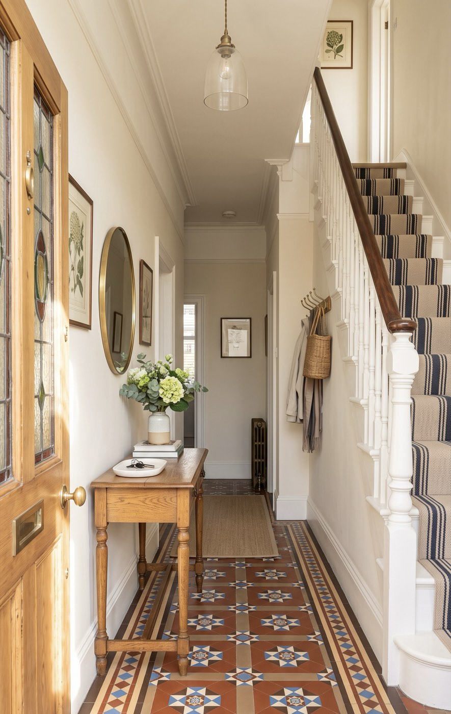 A bright, immaculate hallway in a Winchester period home